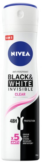 דאודורנט ספריי לאישה Nivea Black & White Invisible Clear - נפח 150 מ''ל