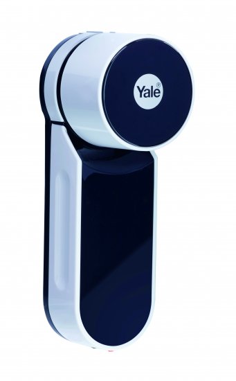 מערכת נעילה חכמה לדלת Yale ENTR – כולל צילינדר, מפתח, שלט, חיבור לאפליקציית סלולר, מטען, יחידת קורא טביעות אצבע, קודן והתקנה – צבע לבן