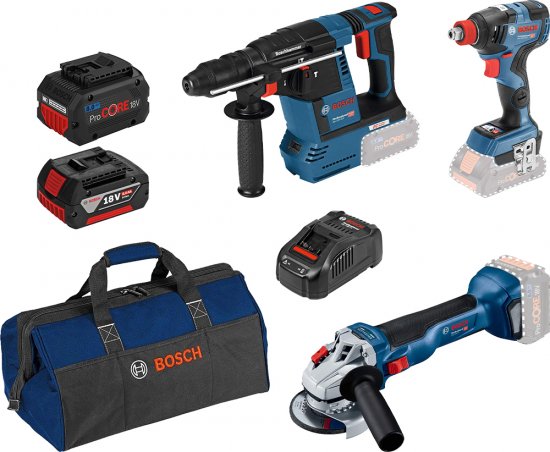 סט 3 כלים נטענים Bosch 18V + תיק + סוללת Procore 8.0Ah + סוללת 6.0Ah + מטען מהיר