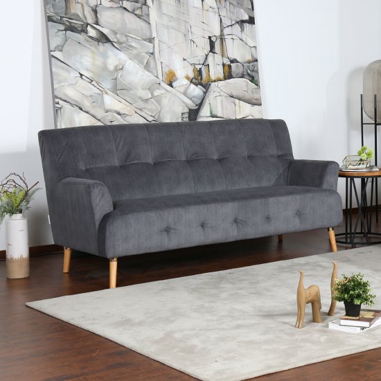 ספה תלת מושבית נוחה בעיצוב רטרו מרופדת בד רחיץ דגם דניאל מבית Home Decor - צבע אפור