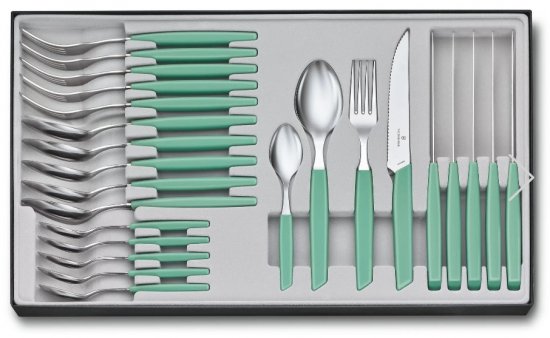 ערכת סכו”ם שוויצרית מודרנית עם סכיני סטייק 24 חלקים Victorinox - צבע כחול פסטל