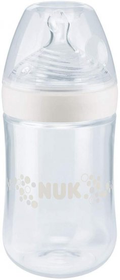 בקבוק הזנה 260 מ''ל עם פטמה זרימה בינונית NUK Nature Sense - צבע לבן