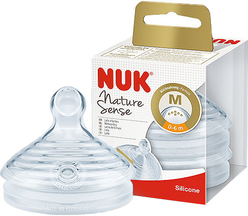 זוג פטמות בקבוק הזנה לגילאי 0-6 חודשים NUK Nature Sense M