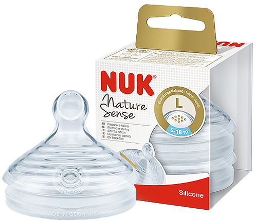 זוג פטמות בקבוק הזנה לגילאי 6-18 חודשים NUK Nature Sense L