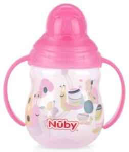 כוס מסדרת המעצבים עם ידיות וקשית מתהפכת מבית Nuby - צבע ורוד