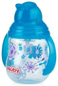 כוס מסדרת המעצבים עם ידיות וקשית מתהפכת מבית Nuby -  צבע תכלת