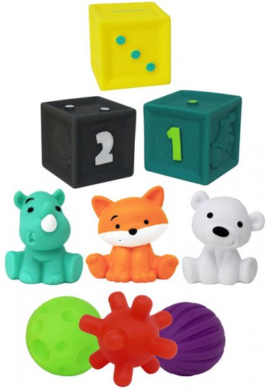 מארז 9 חלקים - קוביות כדורים וחיות רכות Infantino