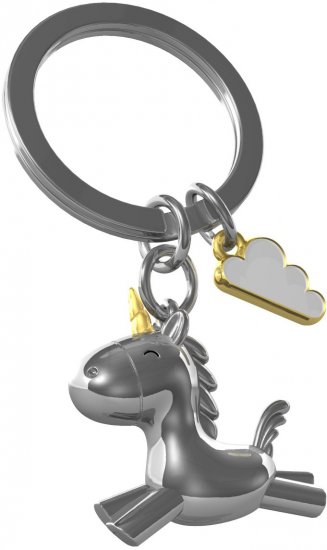 מחזיק מפתחות בצורת חד קרן עם ענן מבית Metalmorphose - צבעים כרום וזהב