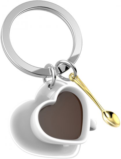 מחזיק מפתחות בצורת כוס קפה לב עם כפית מבית Metalmorphose - צבע לבן