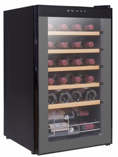 מקרר יין ביתי חדיש עד 24 בקבוקים עם מדפי עץVinopo CH-70CC2 - צבע שחור