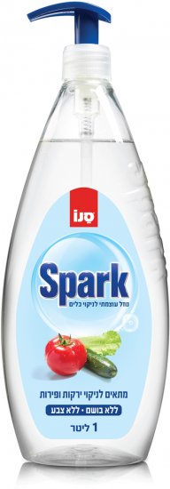 נוזל כלים עם משאבה Sano Spark ללא צבע וללא בושם - נפח 1 ליטר