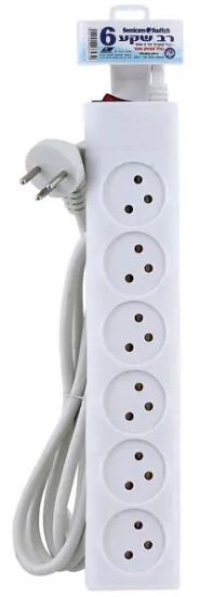 רב שקע 6 וכבל באורך עד 3 מטר + מפסק Semicom