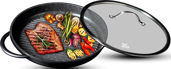 פלטת גריל עגולה עם מכסה 34 ס''מ Food Appeal Black Marble
