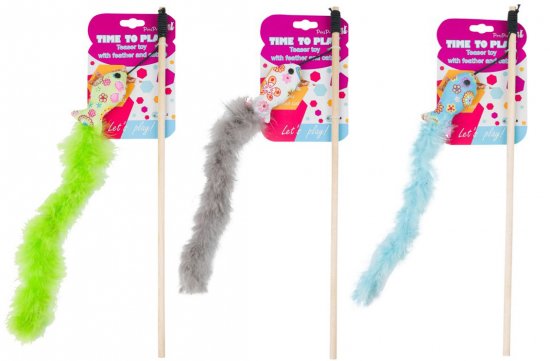 צעצוע חכה לחתול בצורת דג עם נוצות ארוכות PetsProject - צבעים אקראיים