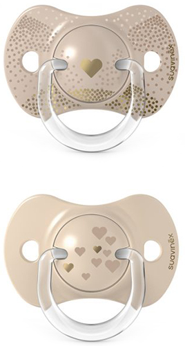 זוג מוצצים פיזיולוגים מסיליקון 6-18 חודשים קולקציית Spread Joy מבית Suavinex - צבע זהב