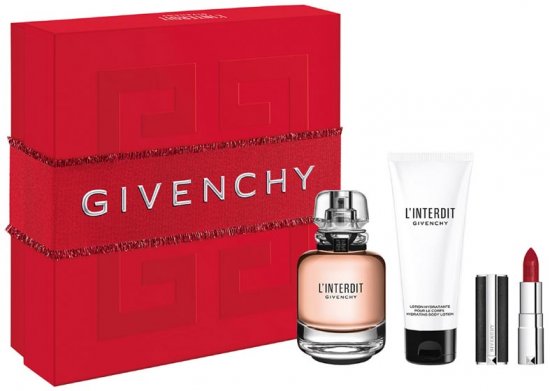 מארז בושם לאישה 80 מ''ל או דה פרפיום Givenchy L’interdit E.D.P + קרם גוף 75 מ''ל  + ליפסטיק 1.5 גרם