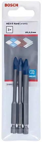 סט 3 מקדחי קרמיקה קשה לאימפקט 6/8/10 מ''מ Bosch HEX-9