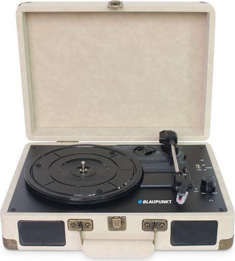 פטיפון נייד מתקפל למזוודה עם קישוריות Bluetooth ורמקולים מובנים Blaupunkt BP-4200 - צבע קרם