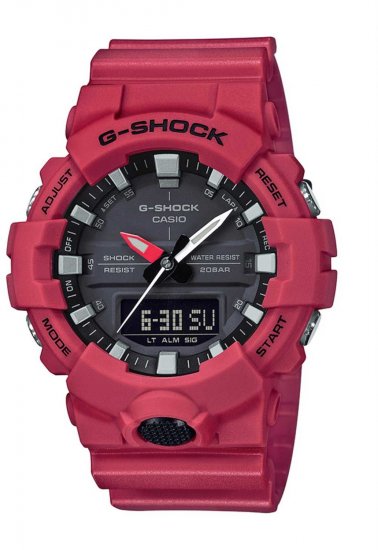 שעון יד אנלוגי ודיגיטלי לגברים עם רצועת סיליקון אדומה Casio G-Shock GA-800-4ADR