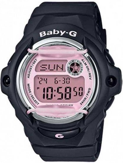 שעון יד דיגיטלי עם רצועת סיליקון שחורה Casio Baby-G BG-169M-1DR - ורוד