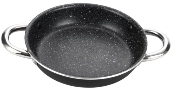 מחבת שקשוקה תואמת אינדוקציה בגודל 18 ס''מ מבית Roso סדרת Capstone עם ציפוי שיש טבעי Solid Rock תחתית שחורה