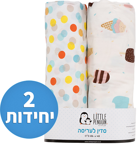 זוג סדינים לעריסת תינוק Little Penguin – דגם נקודות/גלידה
