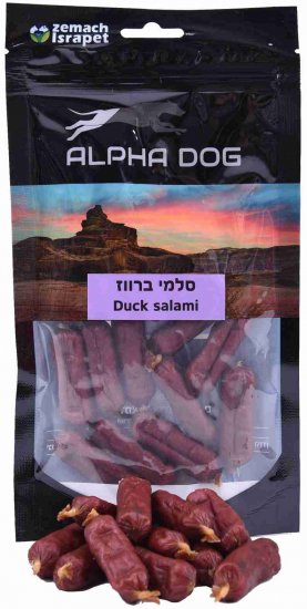 חטיף לכלבים Alpha Dog בטעם סלמי ברווז - 80 גרם