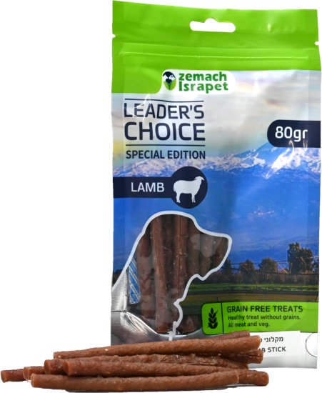חטיף לכלבים Leader's Choice – מקלונים בטעם כבש וברווז – 80 גרם