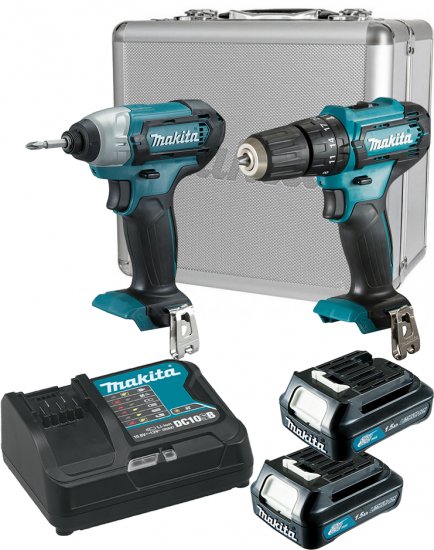 סט 2 כלים נטענים 12V - מברגה / מקדחה רוטטת + מברגת אימפקט עם 2 סוללות 1.5Ah + מטען + מזוודת נשיאה Makita CXT CLX228SX2 12V