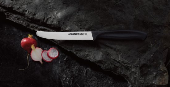 סכין משוננת נאנו אדג' 13 ס''מ קצה מעוגל Arcosteel ידית שחורה