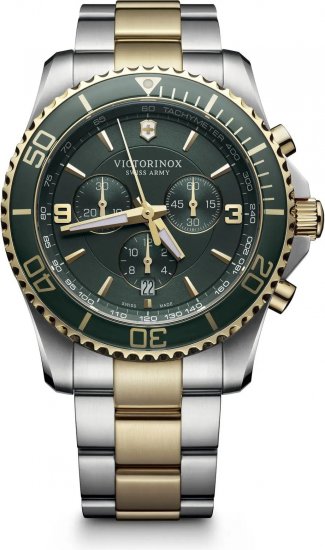 שעון יד אנלוגי לגברים עם רצועת Stainless Steel כסופה/מוזהבת Victorinox 241693 Maverick Chronograph - צבע ירוק
