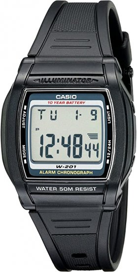 שעון יד דיגיטלי עם רצועת סיליקון שחורה Casio W-201-1AVEG