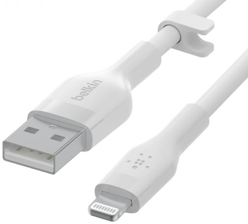 כבל סיליקון USB-A ל-Lightning מוסמך MFI באורך 3 מטר Belkin Boost Charge צבע לבן