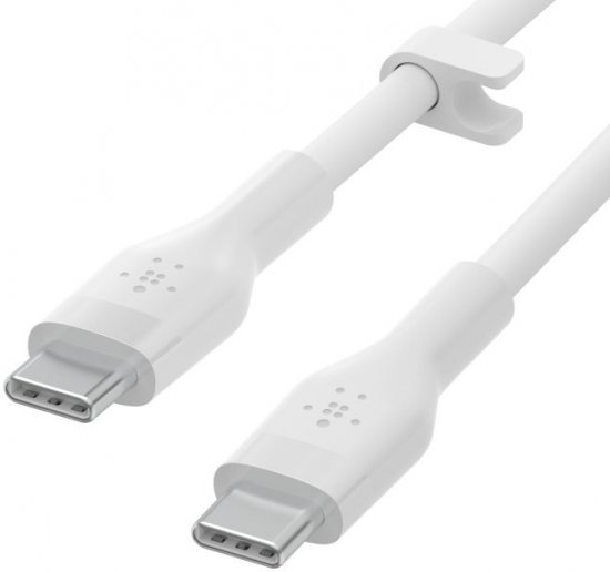 כבל סיליקון USB-C ל-USB-C מוסמך MFI באורך 2 מטר Belkin Boost Charge צבע לבן
