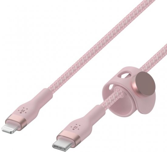 כבל סיליקון קלוע Lightning ל-USB-C מאושר MFI באורך 1 מטר Belkin Boost Charge צבע ורוד