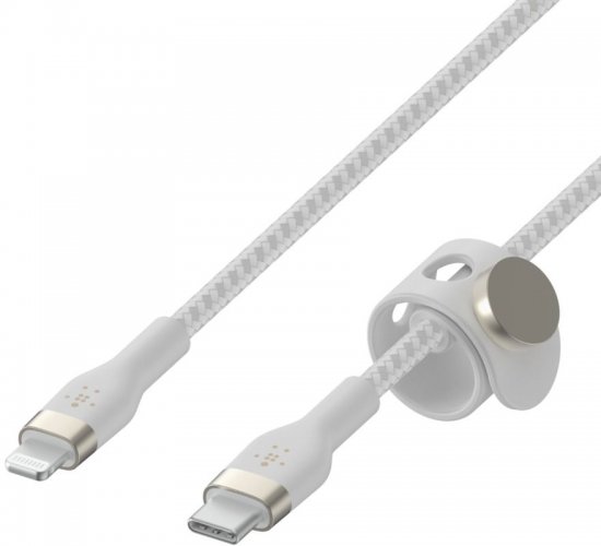 כבל סיליקון קלוע Lightning ל-USB-C מאושר MFI באורך 3 מטר Belkin Boost Charge צבע לבן