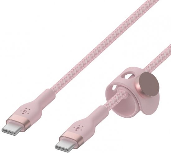 כבל קלוע USB-C ל-USB-C מוסמך MFI באורך 1 מטר Belkin Boost Charge צבע ורוד