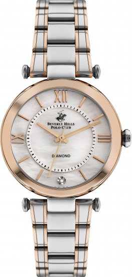 שעון יד אנלוגי לנשים עם רצועת Stainless Steel כסוף-זהב/ורוד Beverly Hills Polo Club BP3197X.520 - צבע פנינה