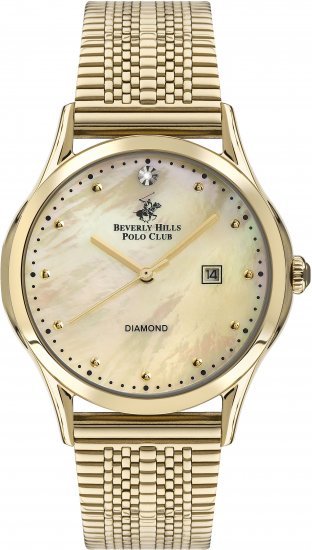 שעון יד אנלוגי לנשים עם רצועת רשת Stainless Steel זהובה Beverly Hills Polo Club BP3195C.110 - צבע זהב פנינה