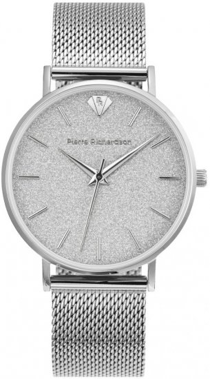 שעון יד אנלוגי לנשים עם רצועת רשת Stainless Steel כסופה Pierre Richardson Pr1912 - צבע החוגה: כסף מבריק