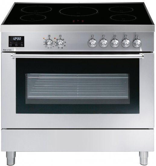 תנור משולב כיריים אינדוקציה רחב 90 ס''מ 100 ליטר 8 תוכניות 5 אזורי בישול Fratelli EV999 - צבע שחור