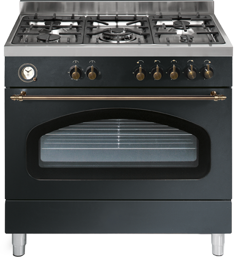 תנור משולב כיריים גז רחב 90 ס''מ 100 ליטר 8 תוכניות 5 מבערים Fratelli Regency 90 - צבע שחור