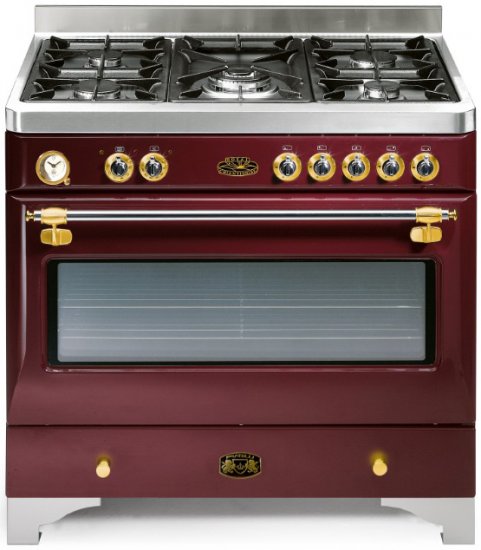 תנור משולב כיריים גז רחב 90 ס''מ 100 ליטר 8 תוכניות 5 מבערים Fratelli Royal 90 RC999BU - צבע אדום בורדו