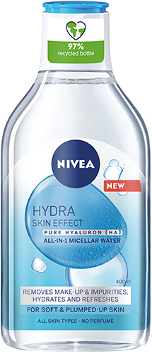 מים מיסלריים להסרת איפור וניקוי הפנים Nivea Hydra Skin Effect בתוספת חומצה היאלורונית - נפח 400 מ''ל