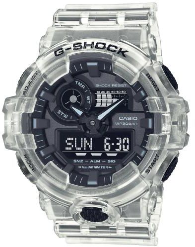 שעון יד אנלוגי-דיגיטלי משולב לגברים Casio G-Shock GA-700SKE-7ADR - צבע שקוף
