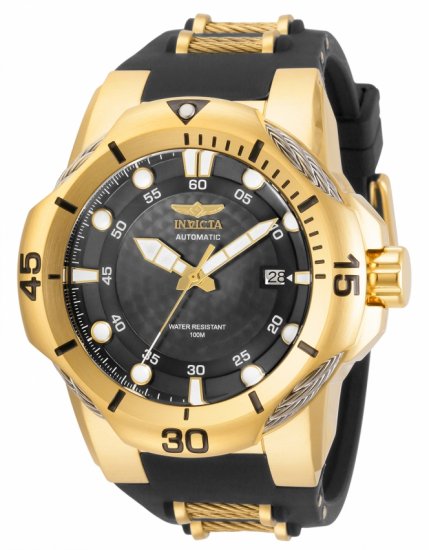 שעון יד אנלוגי לגברים עם רצועת סיליקון שחורה 31182 Invicta Bolt  - צבע שחור / זהב