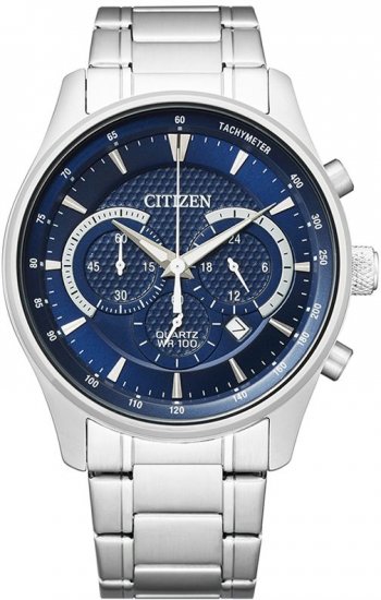 שעון יד כרונוגרף לגברים עם רצועת Stainless Steel כסופה Citizen AN8190-51L – צבע כחול