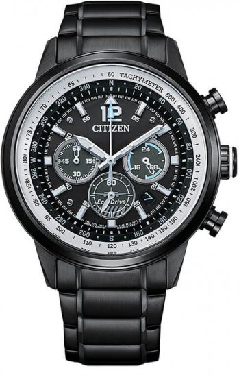 שעון יד כרונוגרף לגברים עם רצועת Stainless Steel שחורה Citizen Eco-Drive CA4475-89E - צבע שחור