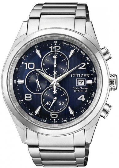 שעון יד כרונוגרף לגברים עם רצועת Super Titanium כסופה Citizen Eco-Drive CA0650-82L – צבע כחול