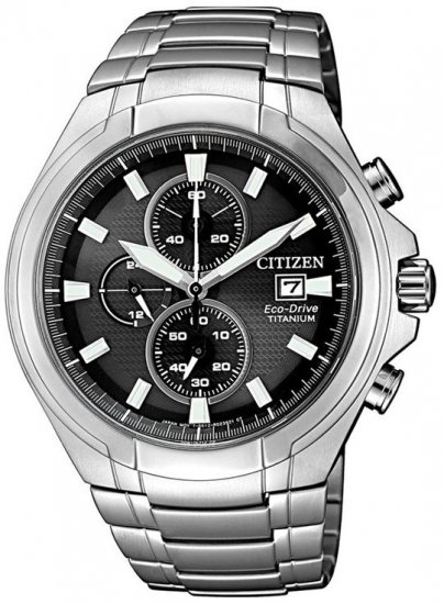 שעון יד כרונוגרף לגברים עם רצועת Super Titanium כסופה Citizen Eco-Drive CA0700-86E - צבע שחור